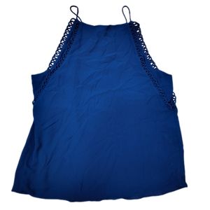 Q&A Dark Blue Loop Fringe Detai Spaghetti Strapl Blouse